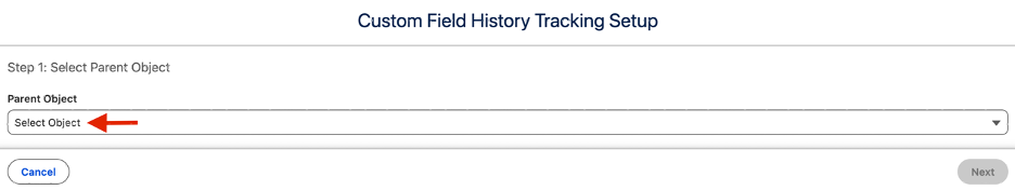 Select Parent Object step in the Histora setup wizard