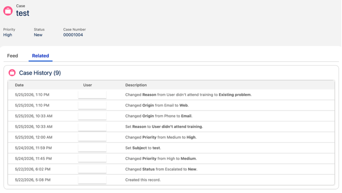 Case History Tracking table embedded in a Salesforce record