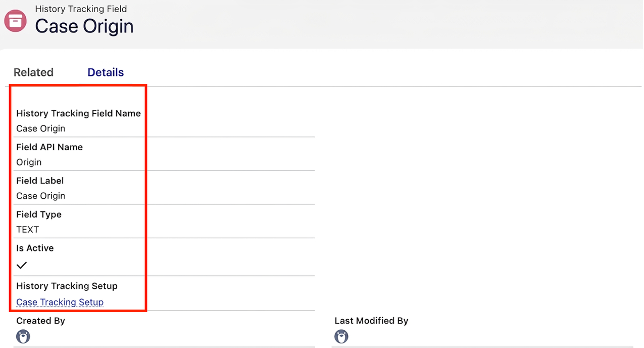 Individual History Tracking Field record details