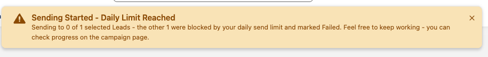 Toast notification after a send fails on limit