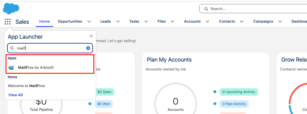 MailFlow in the Salesforce App Launcher
