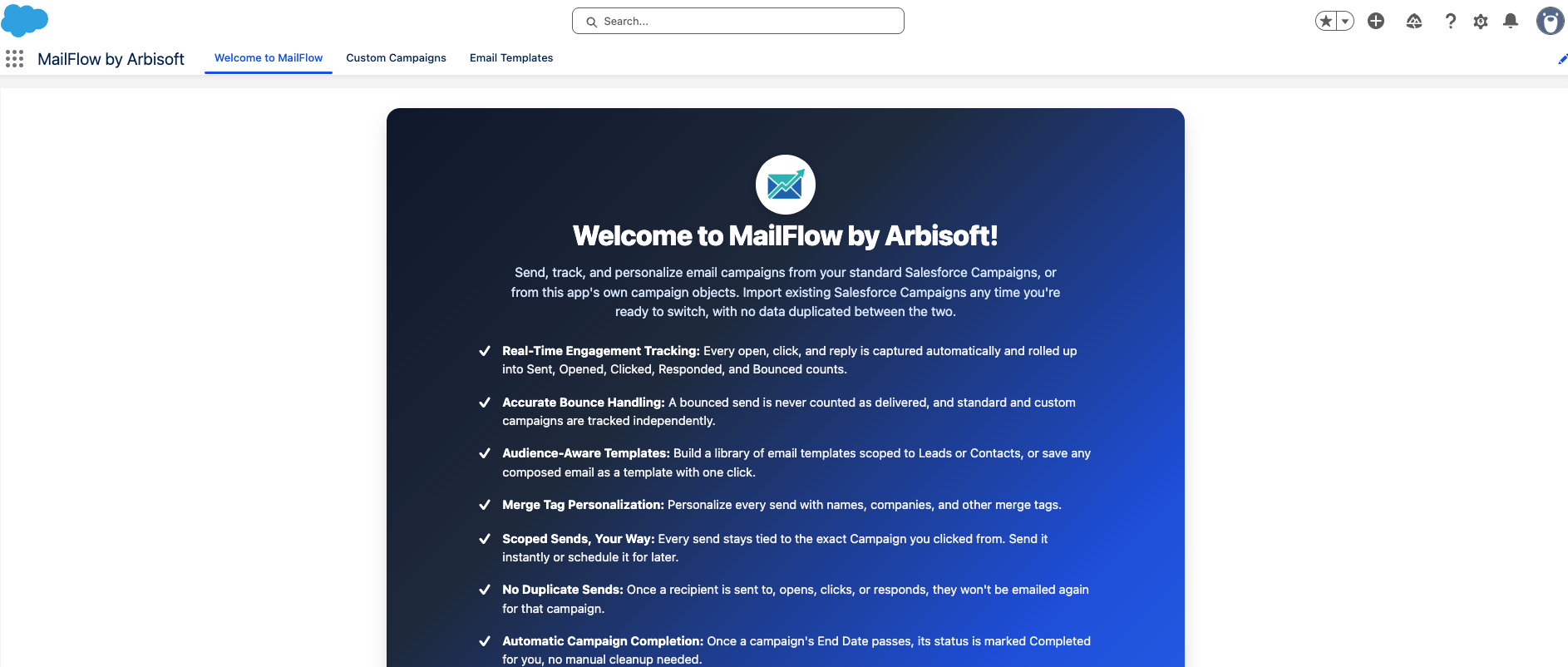 Welcome to MailFlow home tab