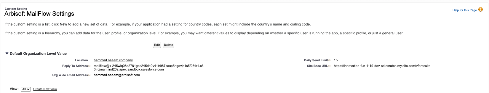 Arbisoft MailChimp Settings custom setting configured