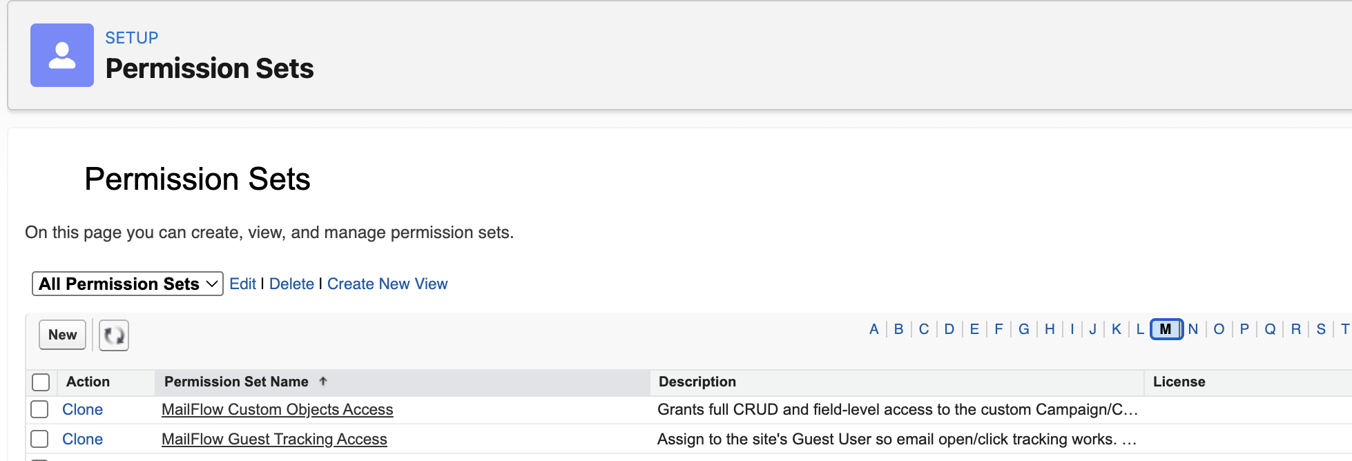 MailFlow permission sets in Salesforce Setup