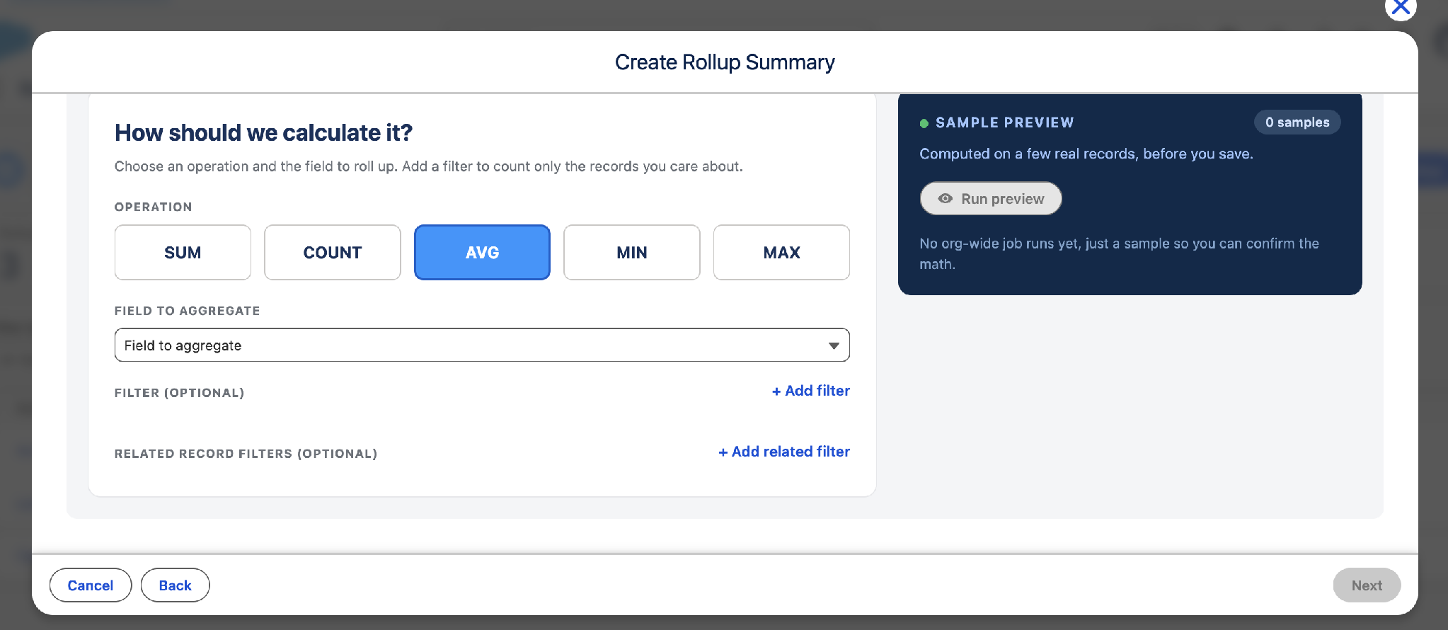 Calculate step with AVG selected