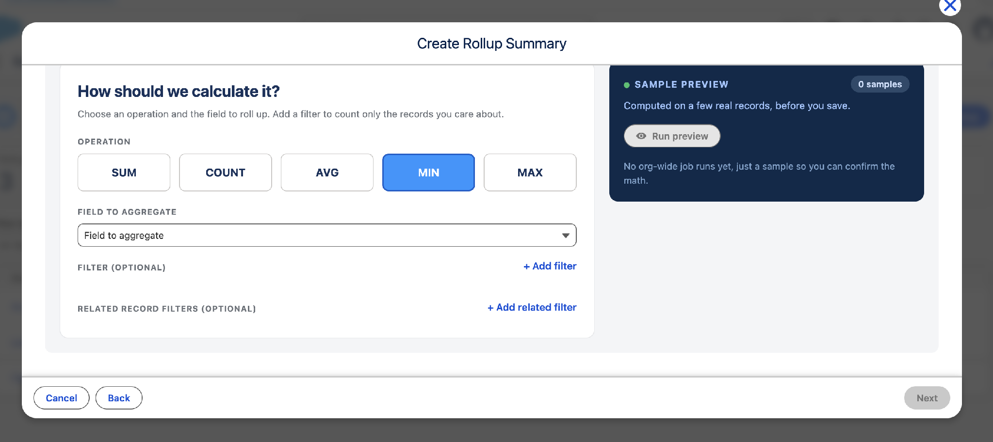 Calculate step with MIN selected