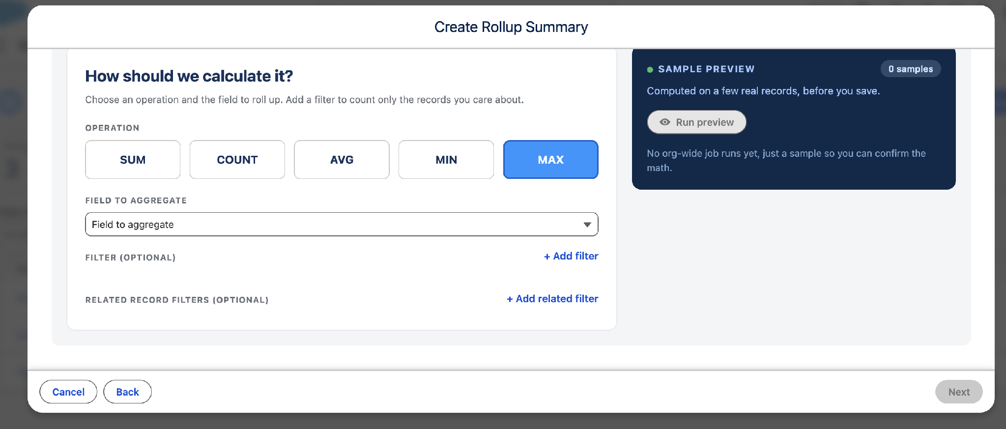 Calculate step with MAX selected
