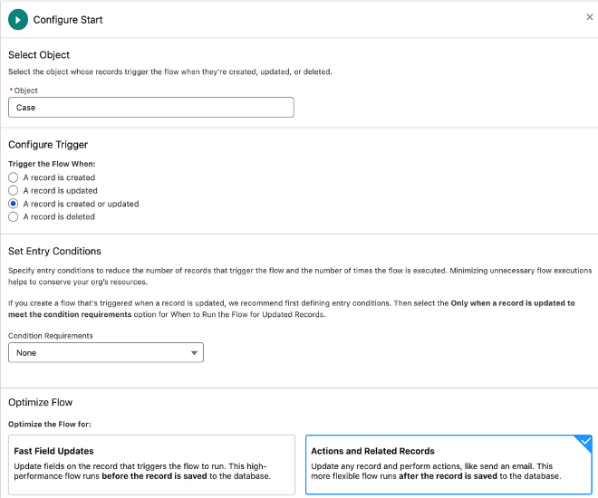 Salesforce Flow Start configuration