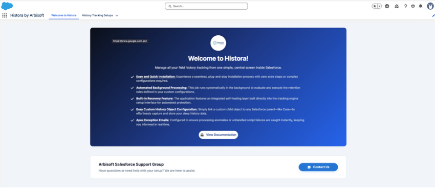 Histora application in the Salesforce Lightning App Launcher