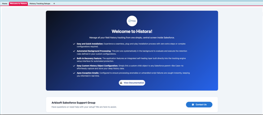 Histora application in the Salesforce Classic App Menu